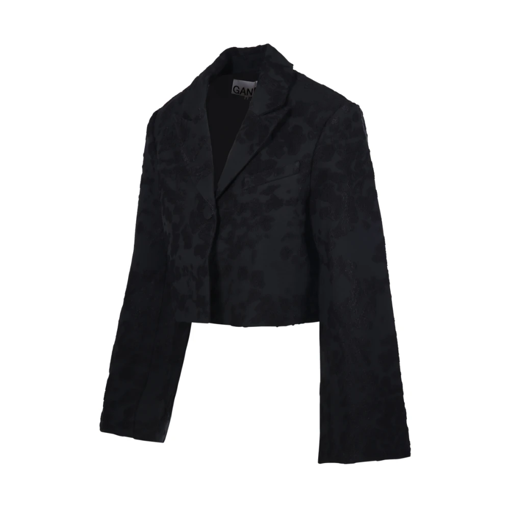Ganni Zwarte Geknipte Boucle Blazer Black Dames