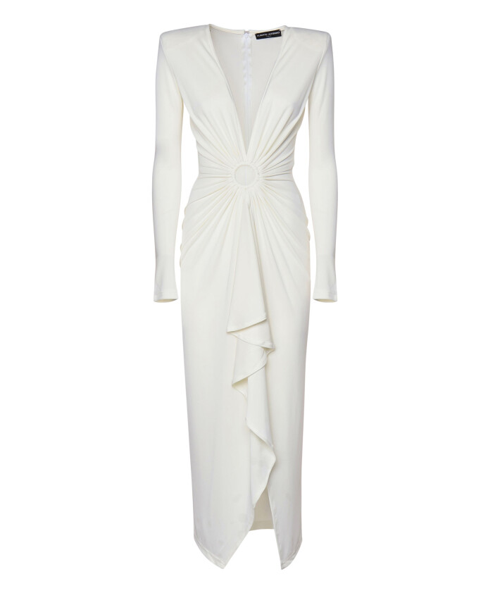 robe-midi-en-jersey-blanc-avec-rouches
