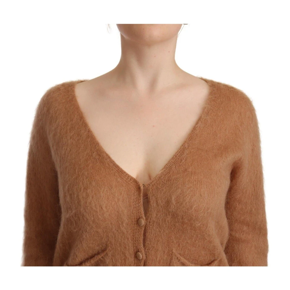 Pink Memories Logo Detail Gebreide Cardigan Sweater Brown Dames
