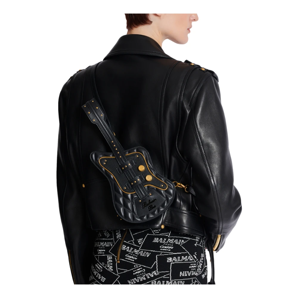 Balmain Gitaar gewatteerde kalfsleren tas Black Dames