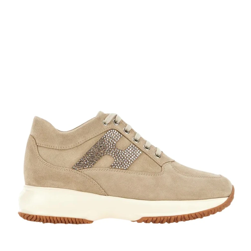 Hogan Rhinestone Suède Sneakers Dames Schoenen Beige