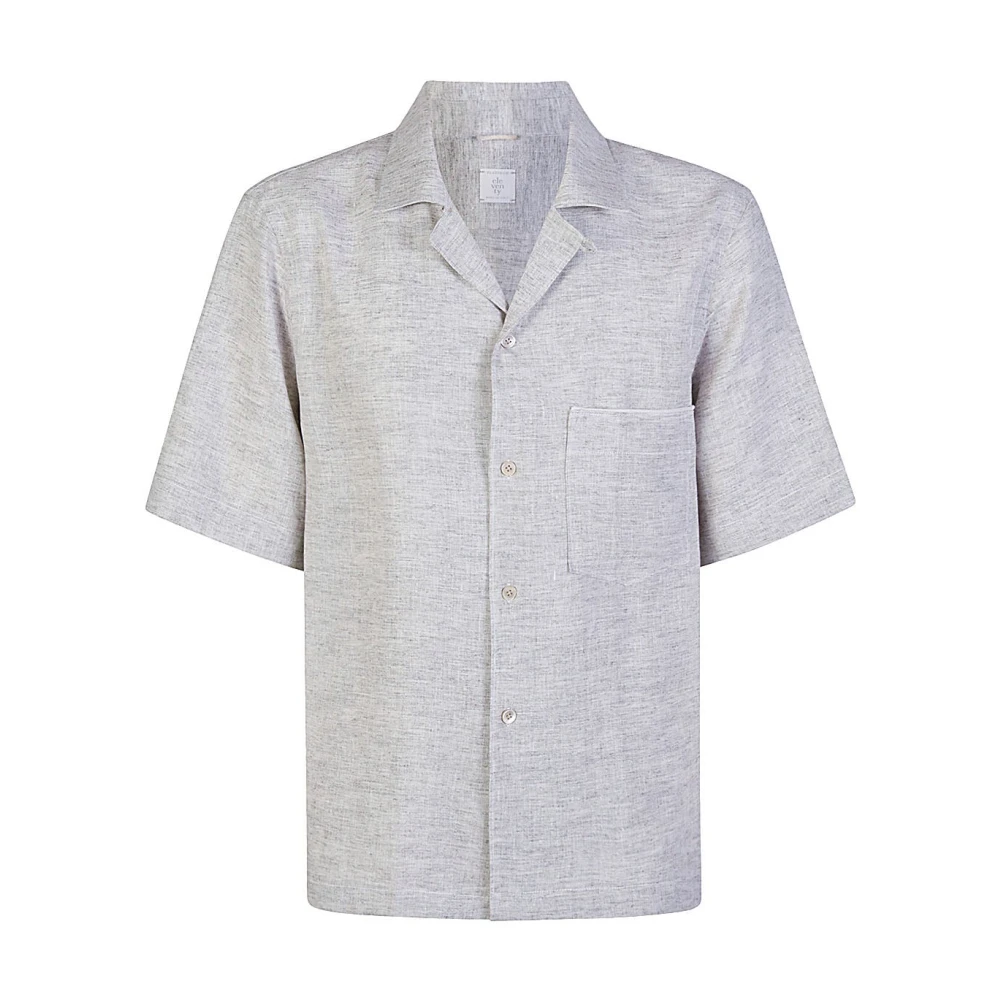 Eleventy Korte Mouw Linnen Viscose Shirt Blue Heren