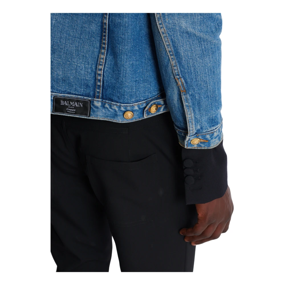 Balmain Geknipte denim- en graan de poudre-jas Black Heren