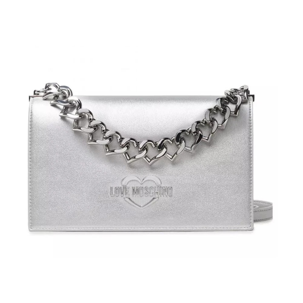 Love Moschino Damen Grau Heart Chain Handtaschen-Pouch Umhängetasche