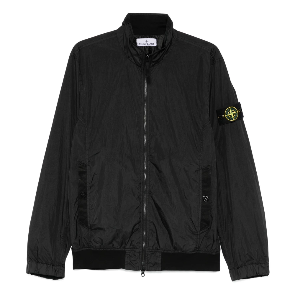 Stone Island Zwarte Nylon Ritsjas met Badge Black Heren