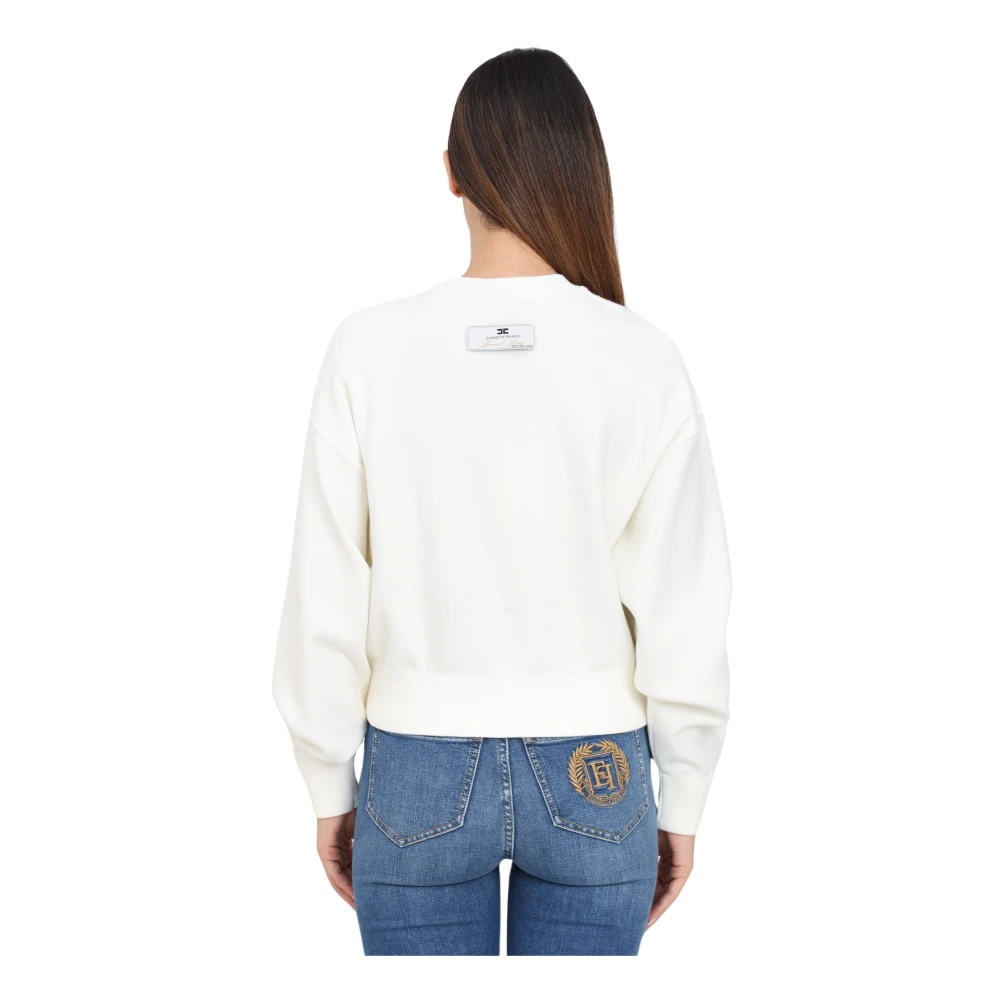 Elisabetta Franchi Cropped Crewneck Sweater Ivory White Dames