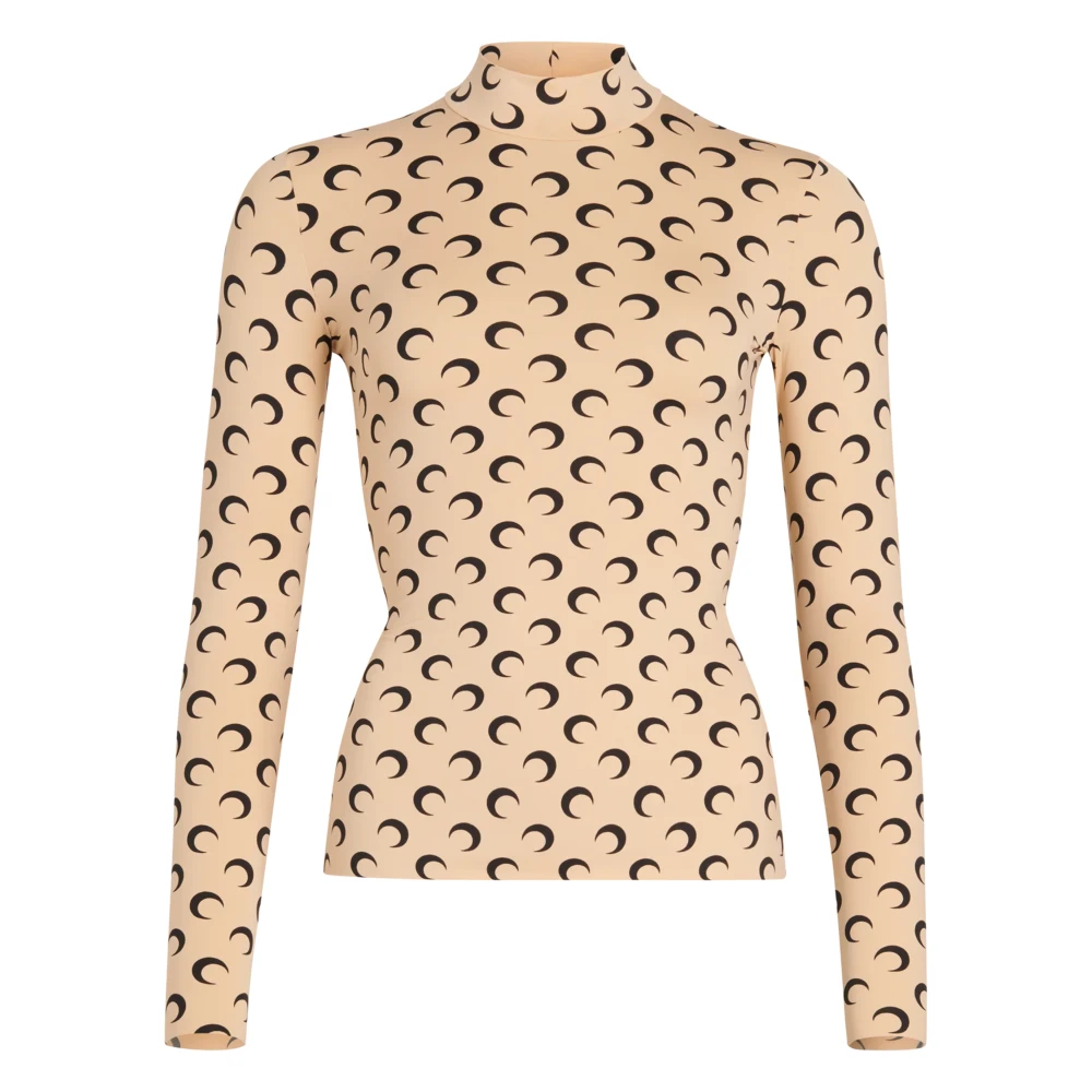 Marine Serre Women's Beige Moon Print Shirt - Long Sleeve T-Shirts - Xs - Tops