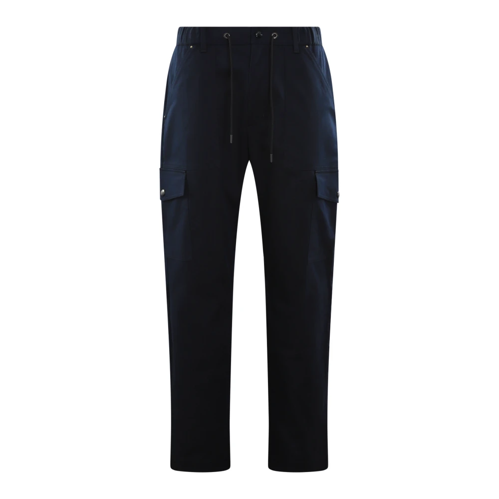 Moncler Blauwe Broek Gabardine Weefsel Logo Patch Blue Heren