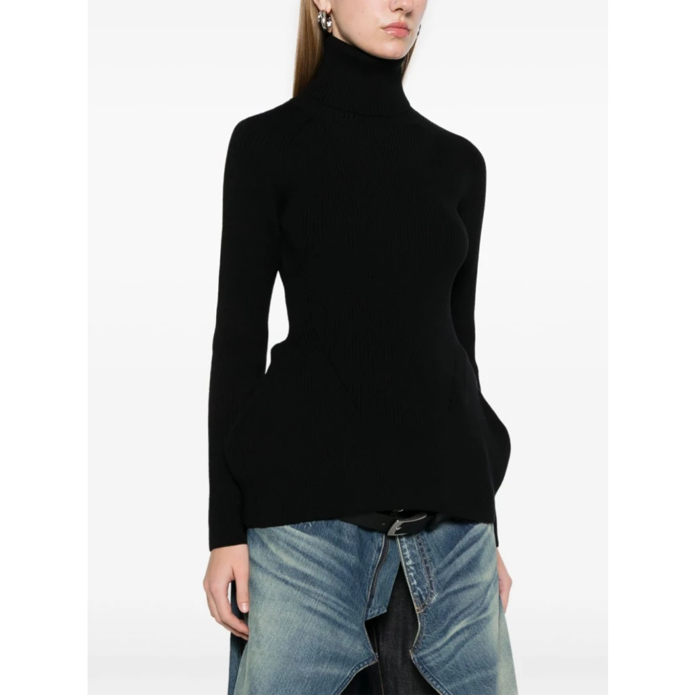 Junya Watanabe Zwart Geribbelde Coltrui Sweater Black Dames