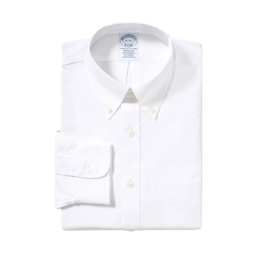 Brooks Brothers Witte Regular Fit Non-Iron Stretch Katoenen Overhemd met Button-Down Kraag White Heren