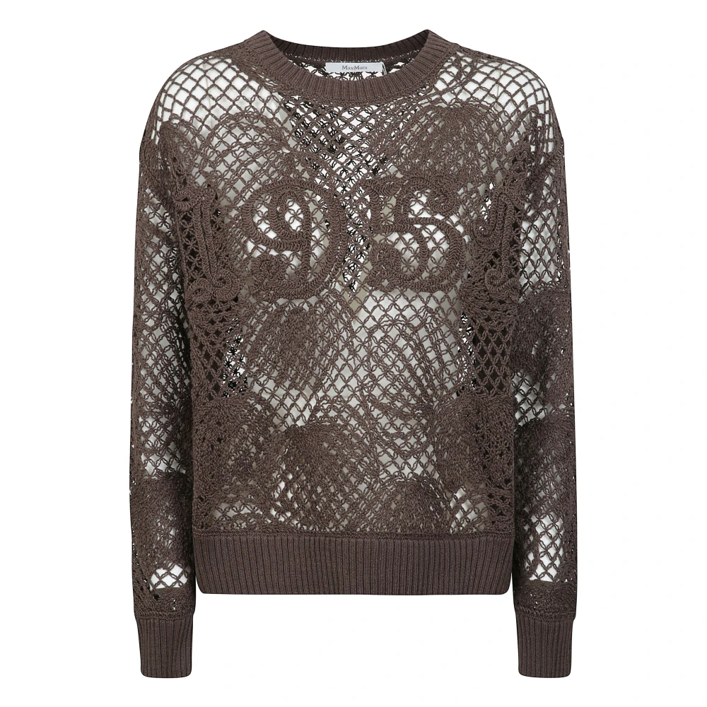 Max Mara Women's Brown Cotton Crewneck Sweater With Cornely Embroidery