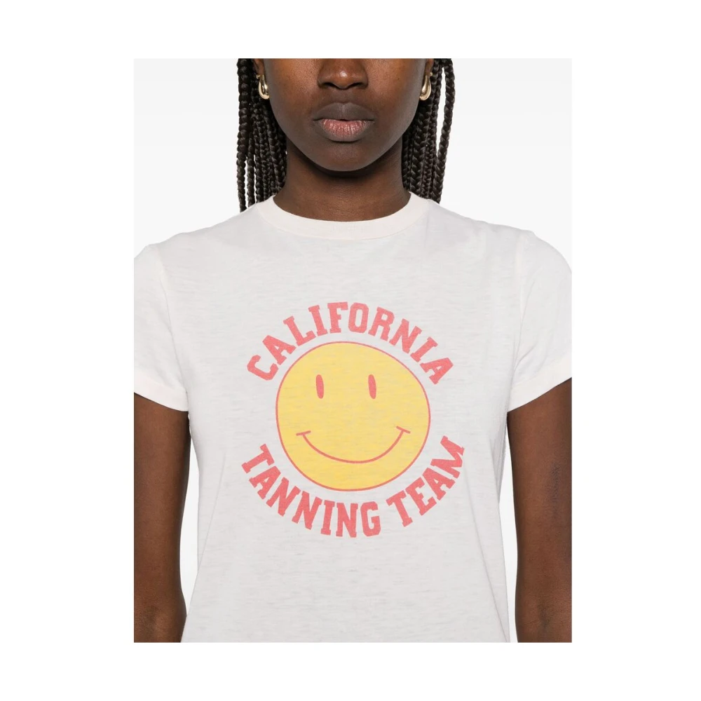 Re Done Smiley Face Print Crew Neck T-shirt White Dames