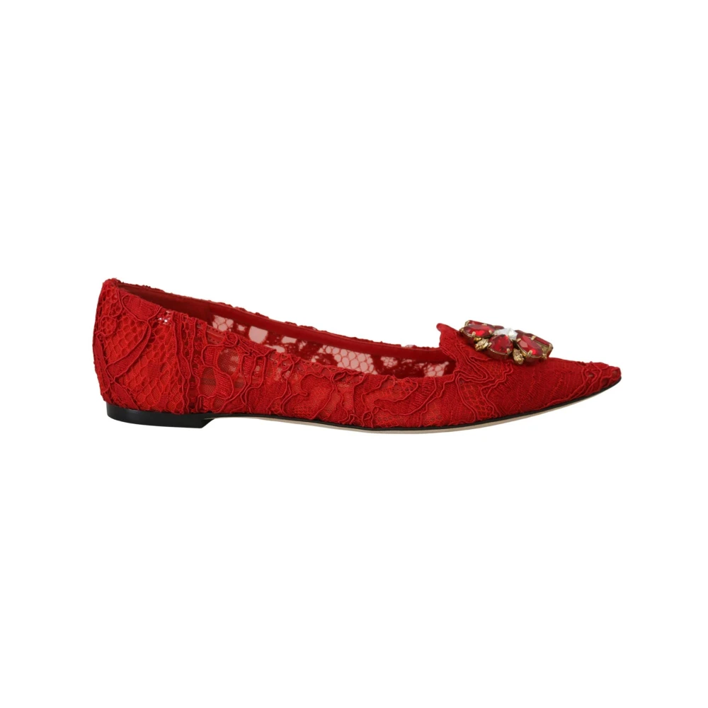 Dolce & Gabbana Women's Red Crystal Embellished Pointed Toe Flats - Ballerina Shoes - 4 Uk - Shoes