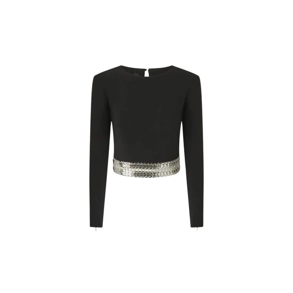 Pinko Women's Black Top Crepe Con Ricamo - Long Sleeve T-Shirts - M - Tops