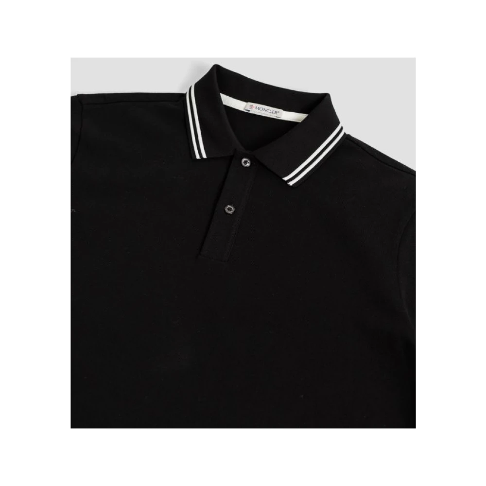 Moncler Zwarte Polo Shirt met Witte Strepen Black Heren