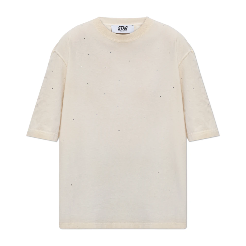 Golden Goose Men's Beige/Golden T-Shirt With Shimmering Embellishts