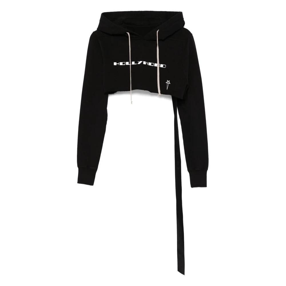 Rick Owens Zwarte Cropped Hoodie met Voorprint Black Dames