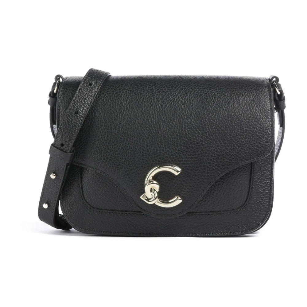 Coccinelle Zwarte leren crossbody tas met voorvak Black Dames