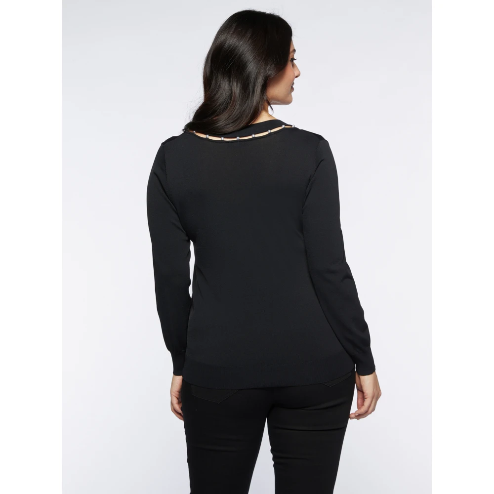 Fiorella Rubino Parelrand V-hals trui Black Dames