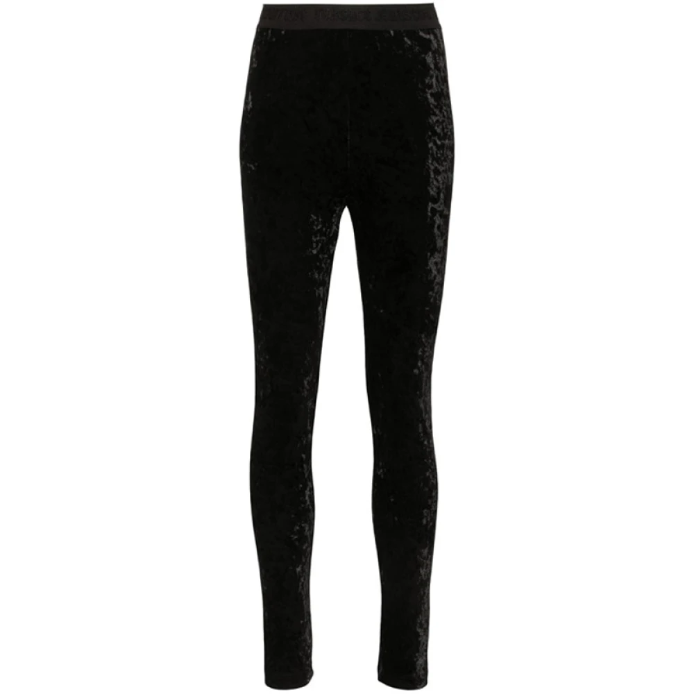 Versace Jeans Couture Fluwelen Logo Taille Leggings Black Dames