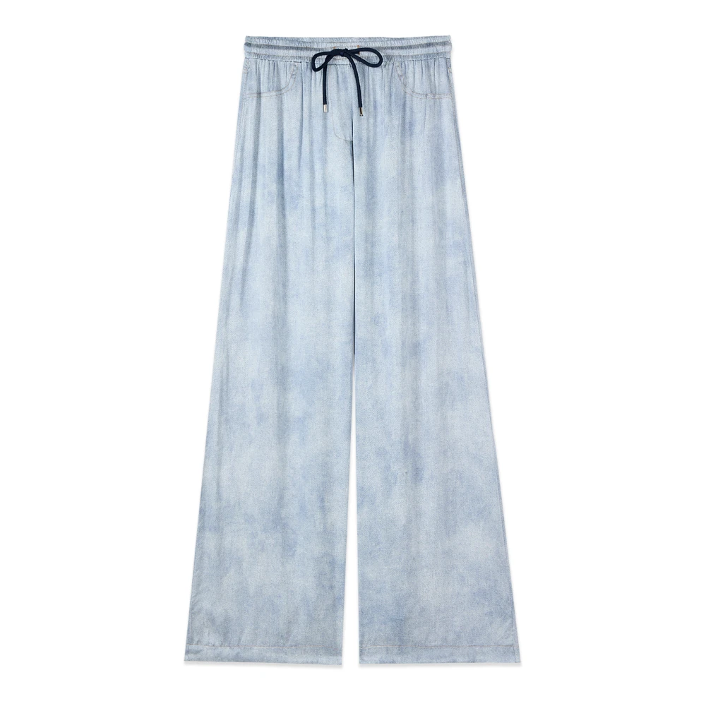 Oltre Donna Blu - Pantaloni Palazzo In Raso Effetto Denim - Trousers - L
