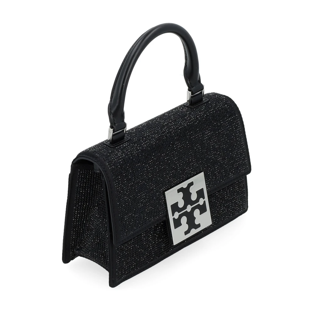 TORY BURCH Zwarte leren handtas met strass Black Dames