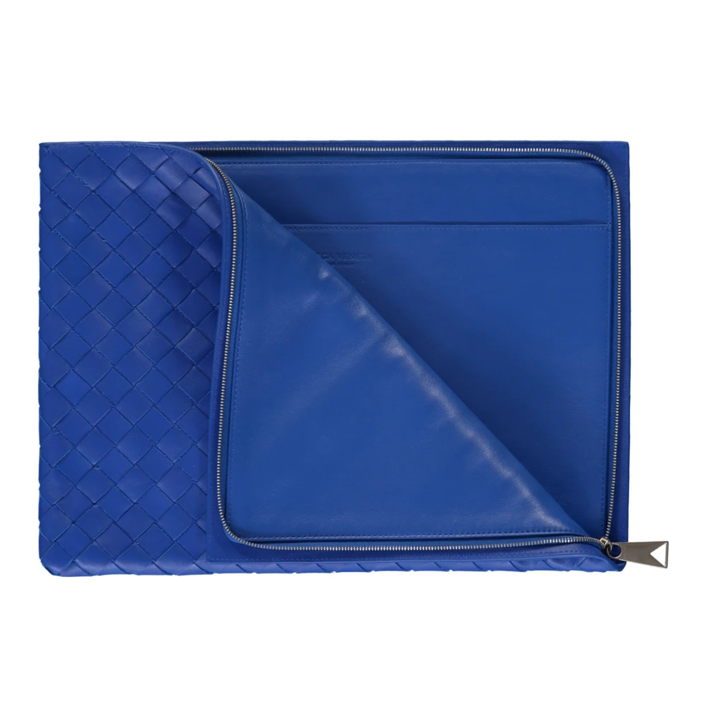 Bottega Veneta Intrecciato Flat Pouch Top Ritssluiting Blue Heren