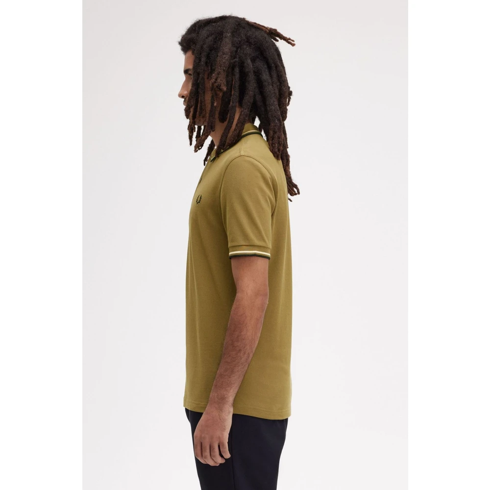 Fred Perry Bruin Gestreept Polo Shirt met Contrast Brown Heren