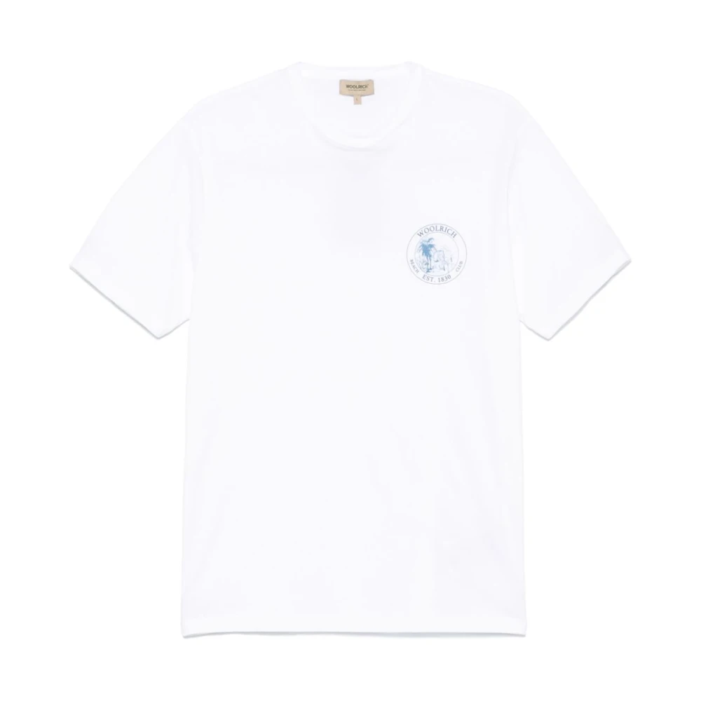 Woolrich Wit Logo Print Crew Neck T-shirt White Heren