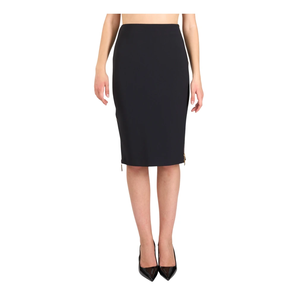 Elisabetta Franchi Midi Jurk met Rits in Crêpe Black Dames