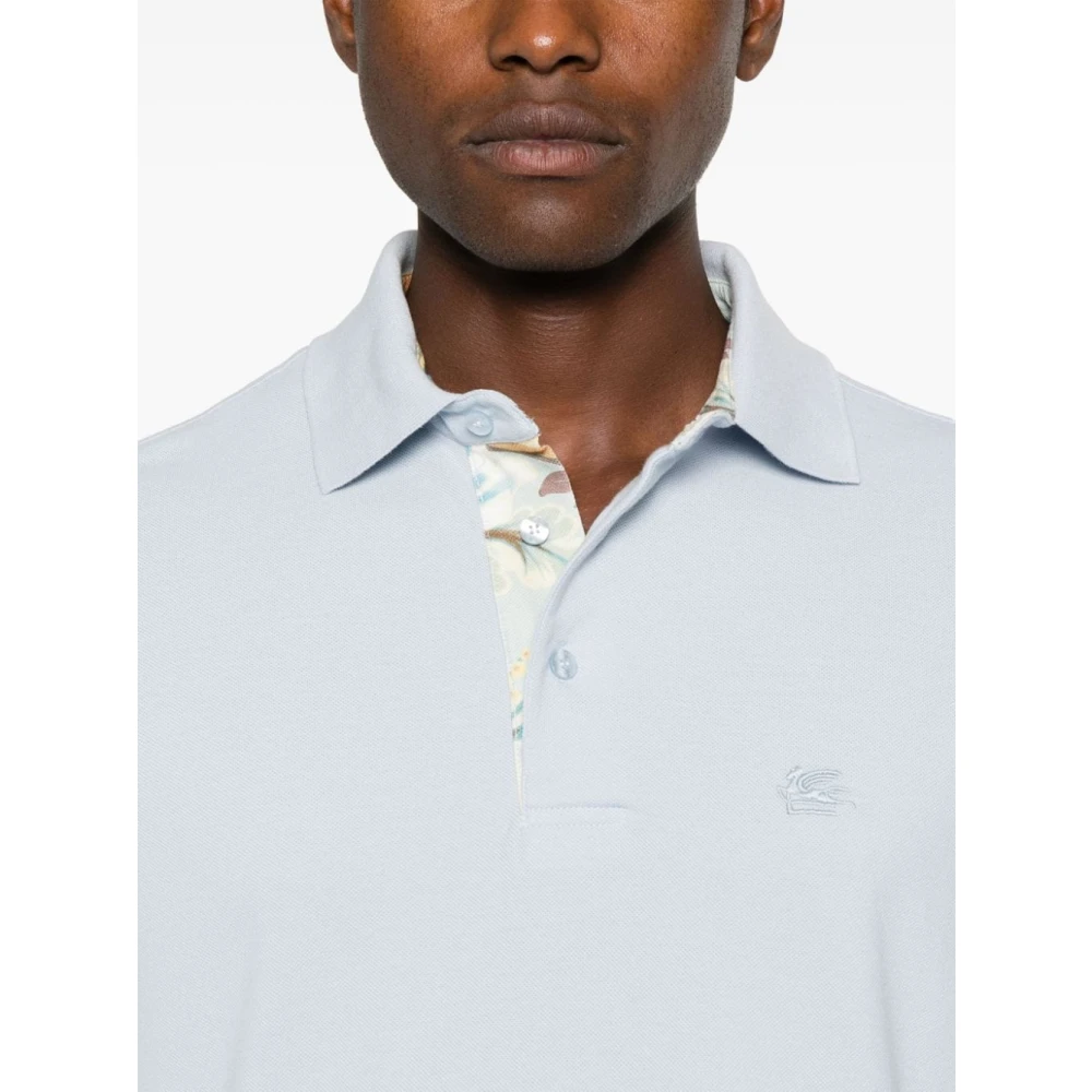 ETRO Blauw Piqué Polo Shirt Blue Heren