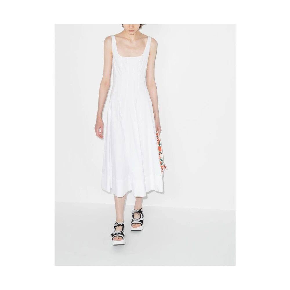 Staud Witte Katoenen Mouwloze Scoop Neck Jurk White Dames
