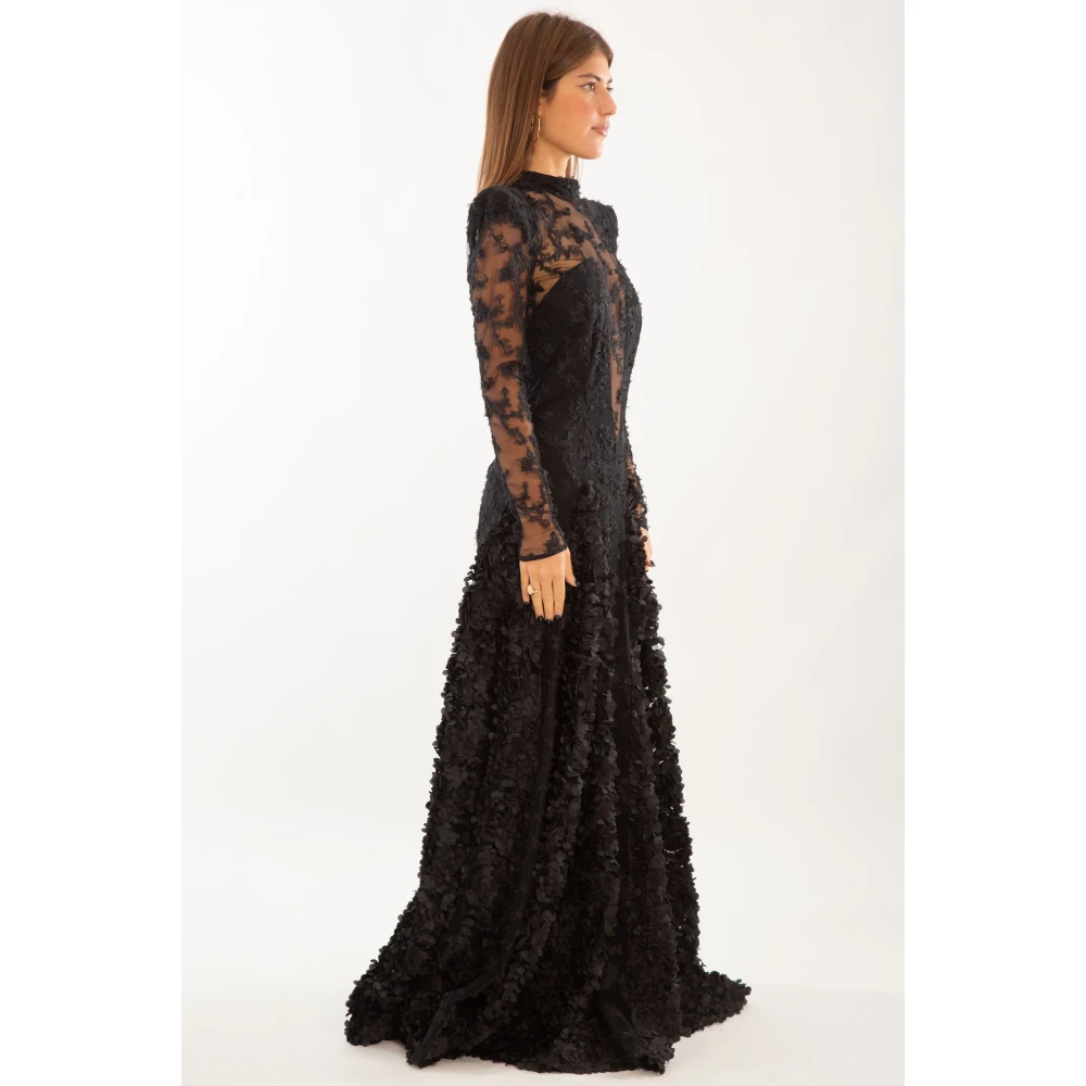Babylon Quilted Petals Sheer Top Dress Black Dames