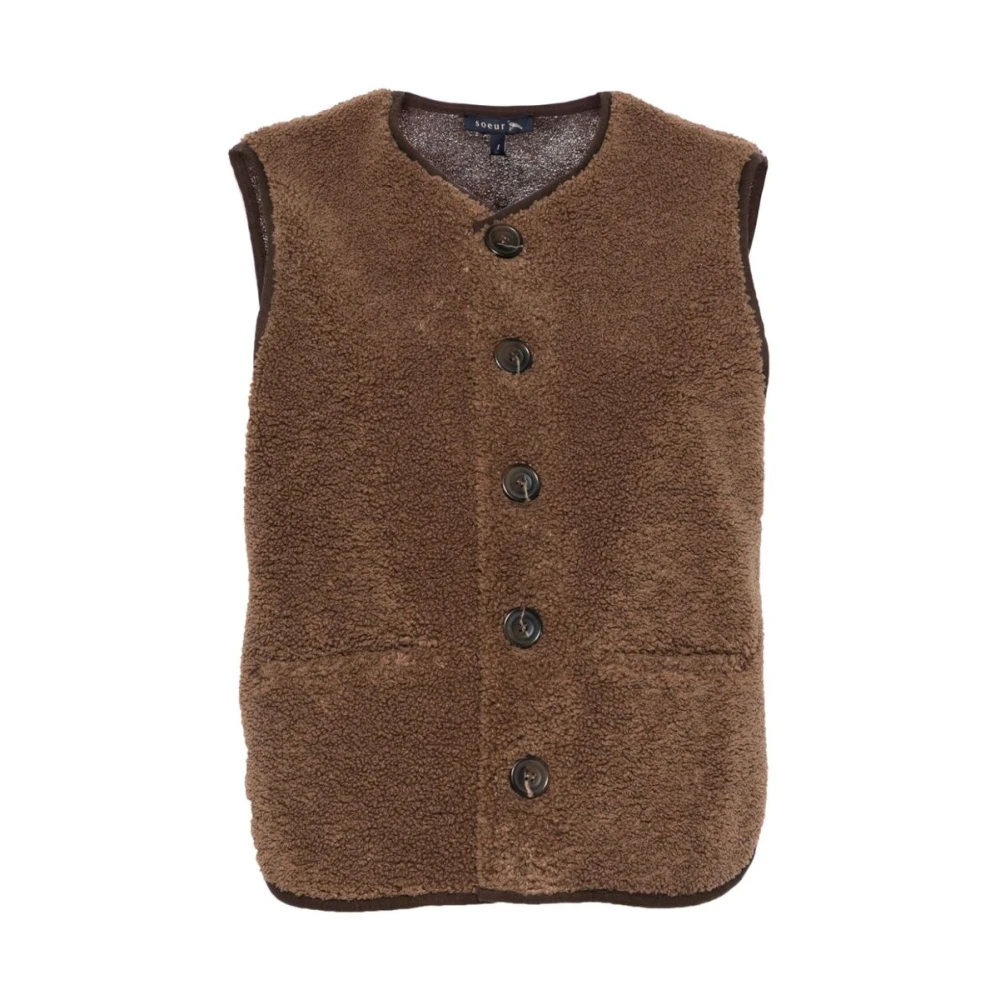 Soeur Bruine Faux-Shearling Mouwloze Sweater Brown Dames