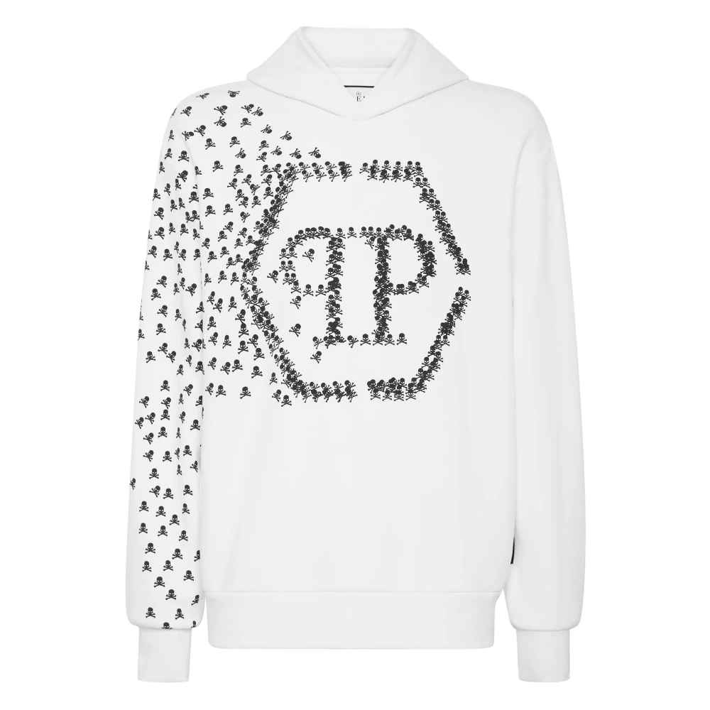 Philipp Plein Men's White Hooded Sweatshirt Skull&Bones - Hoodies - L - Sweatshirts & Hoodies