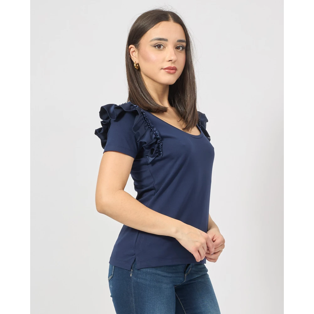 Fracomina Blauwe T-shirts en Polos met Rouches Blue Dames