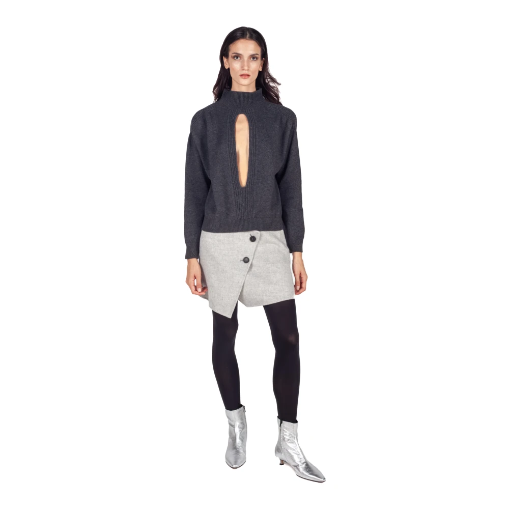 Liviana Conti Donkergrijze Cutout Mock Neck Sweater Gray Dames