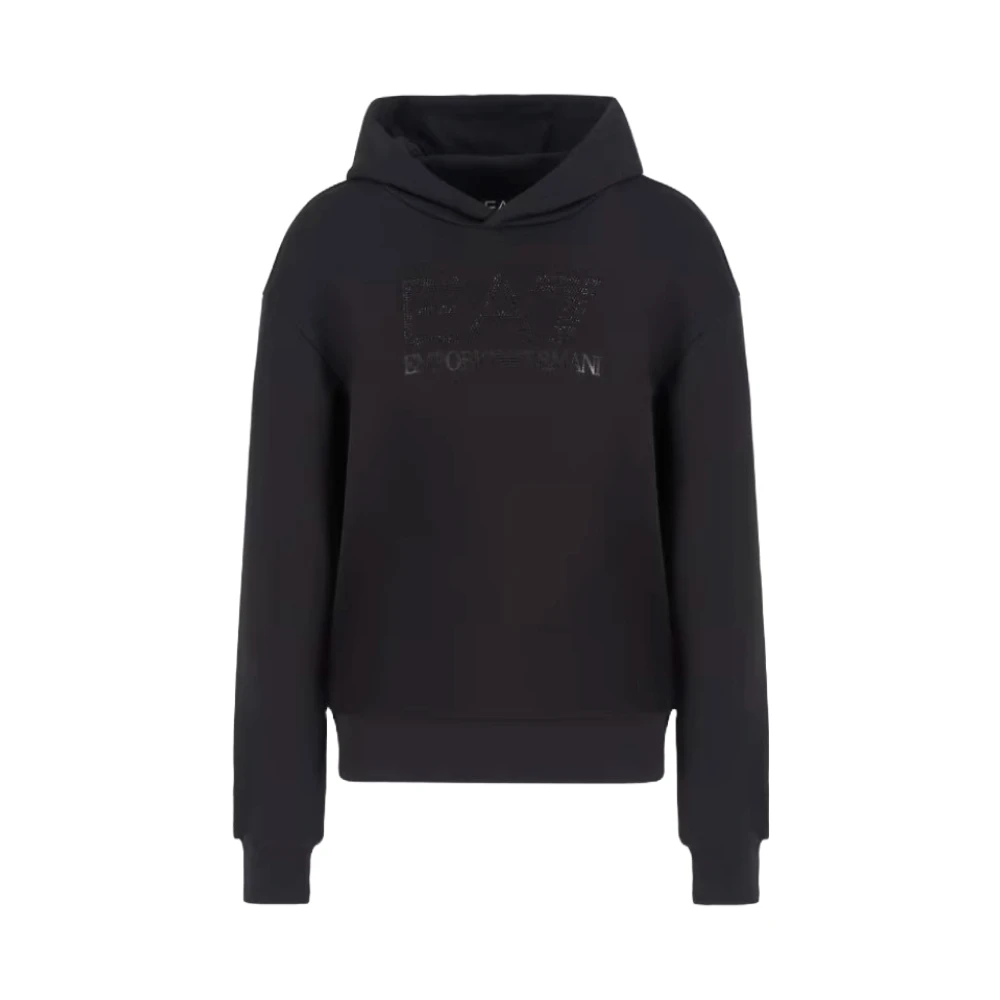 Emporio Armani EA7 Zwarte Sweater met Gekruiste Capuchon Black Dames