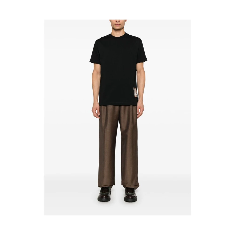 Burberry Zwarte Jersey T-shirt met Check Logo Black Heren