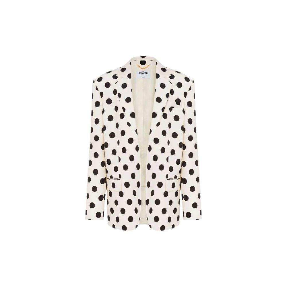 Moschino Vrouw Wit Polka Dots Printed Wool Jacket