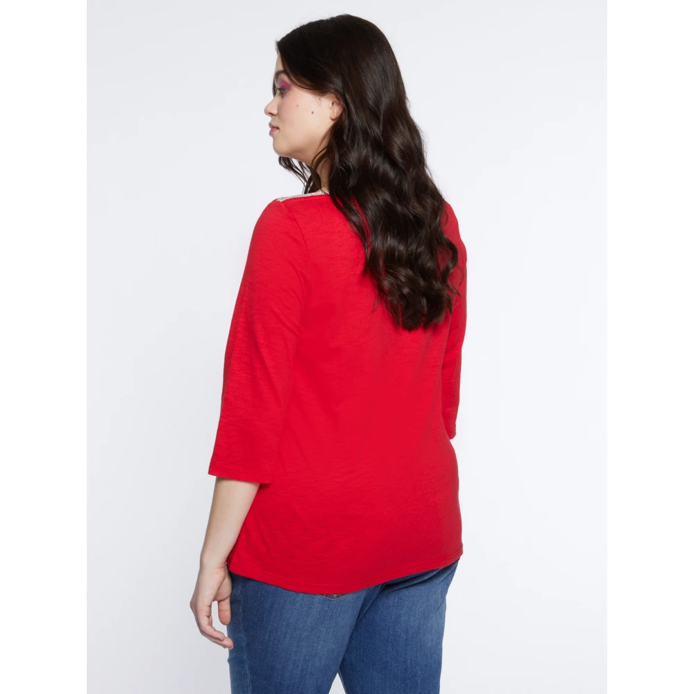 Fiorella Rubino Katoenen T-shirt met Lurexrand Red Dames