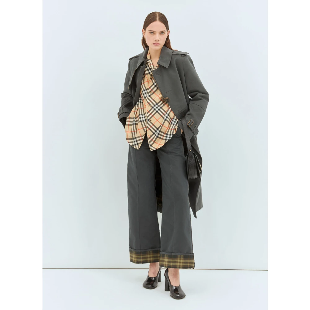 Burberry Zijden Geruite Pyjama Shirt Beige Dames