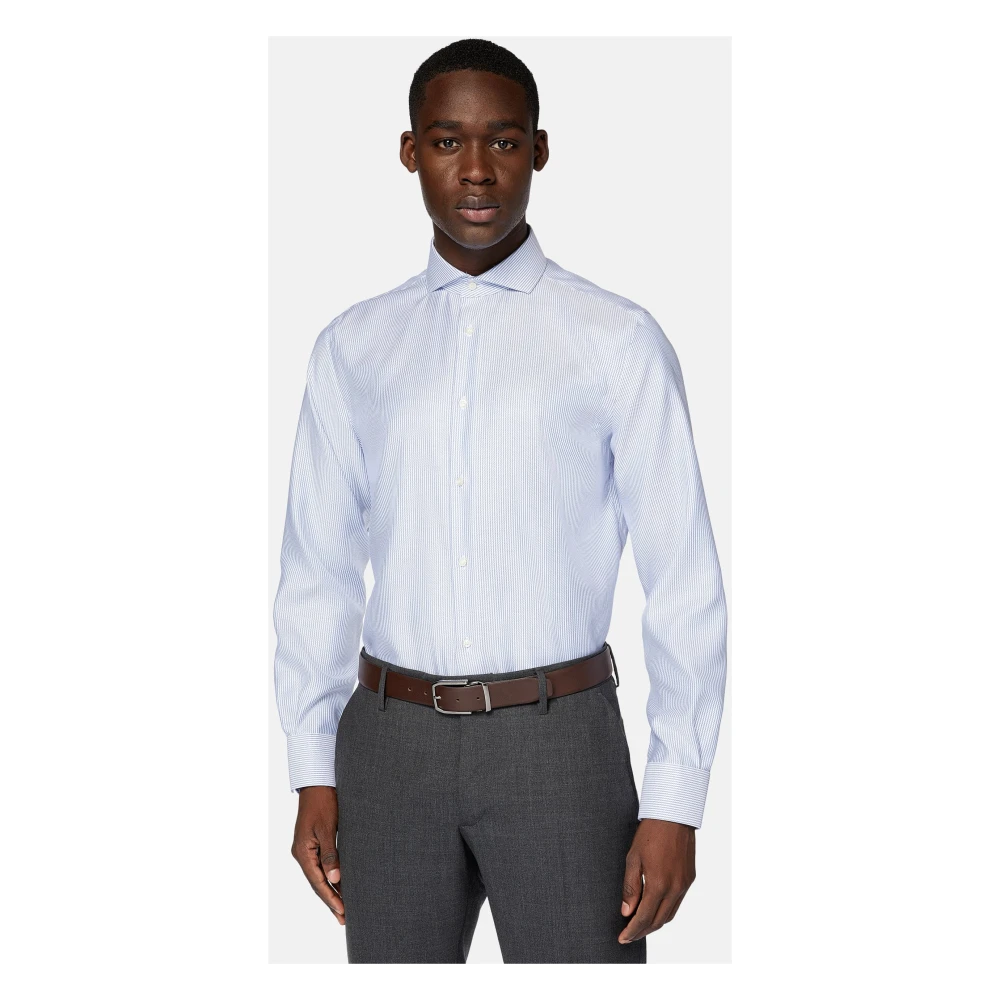 Boggi Milano Regular Fit Overhemd van gestreept katoenen twill Blue Heren