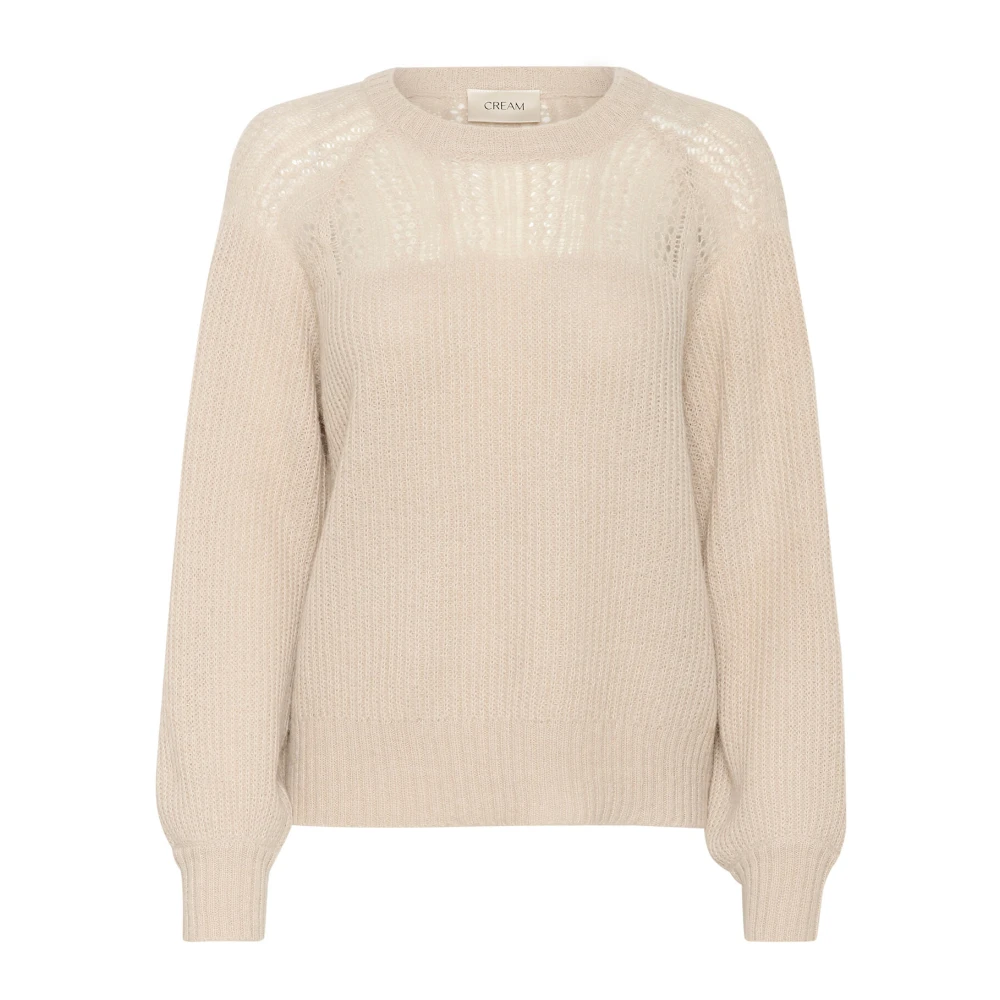 Cream Gebreide Trui met Pofmouwen Beige Dames