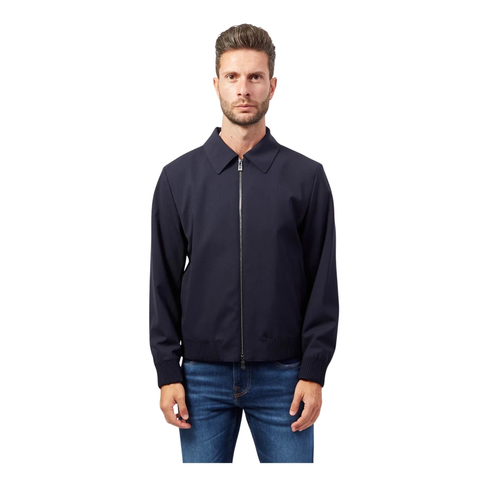 Hugo Boss Moderne Blauwe Jas met Fullzip Zakken Blue Heren
