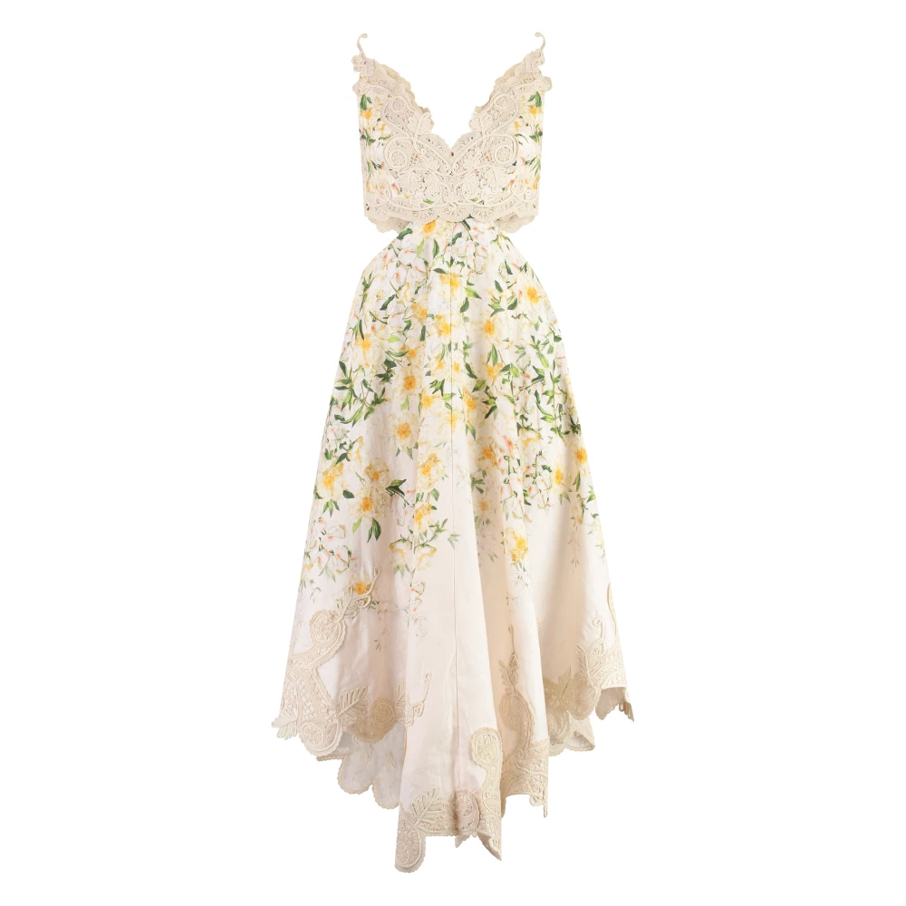 Zimmermann Bloemen Linnen Jurk met Uitsnijdingen Beige Dames