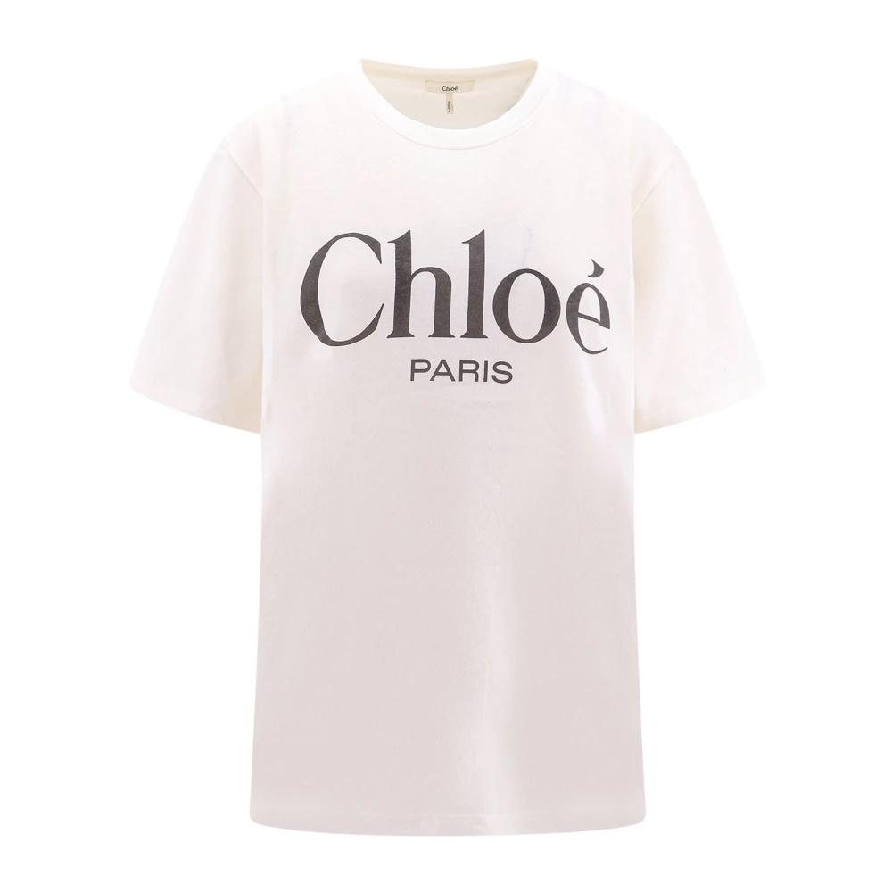 Chloé Maxi Logo Print Katoenen T-Shirt White Dames