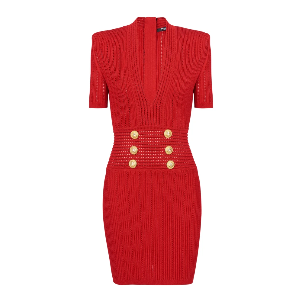 Balmain Stickad klänning Red, Dam