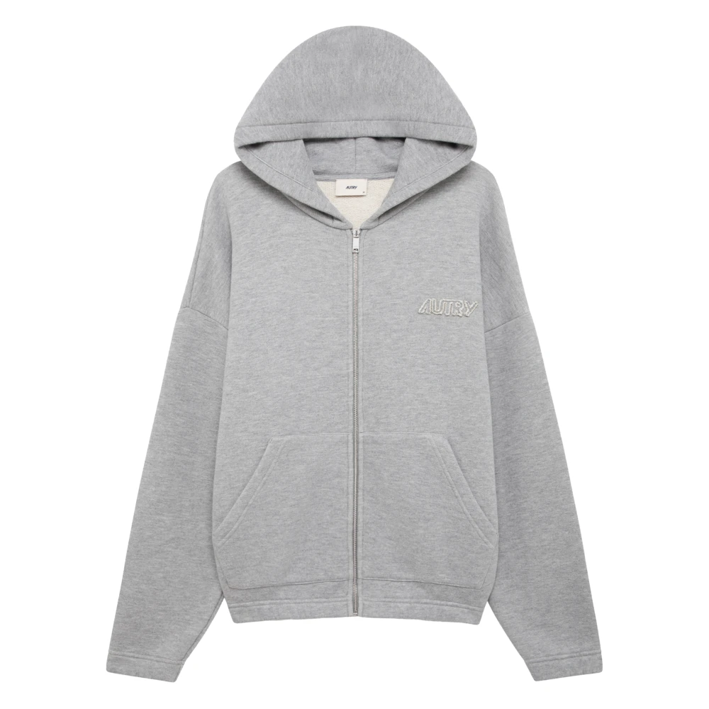 Autry Men's Gray Zip-Throughs, S, Logo-Detail Hoodie