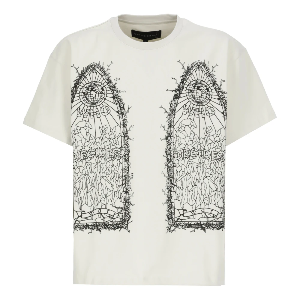 Who Decides War Contrast Logo Katoenen T-shirt Ivoor Beige Heren